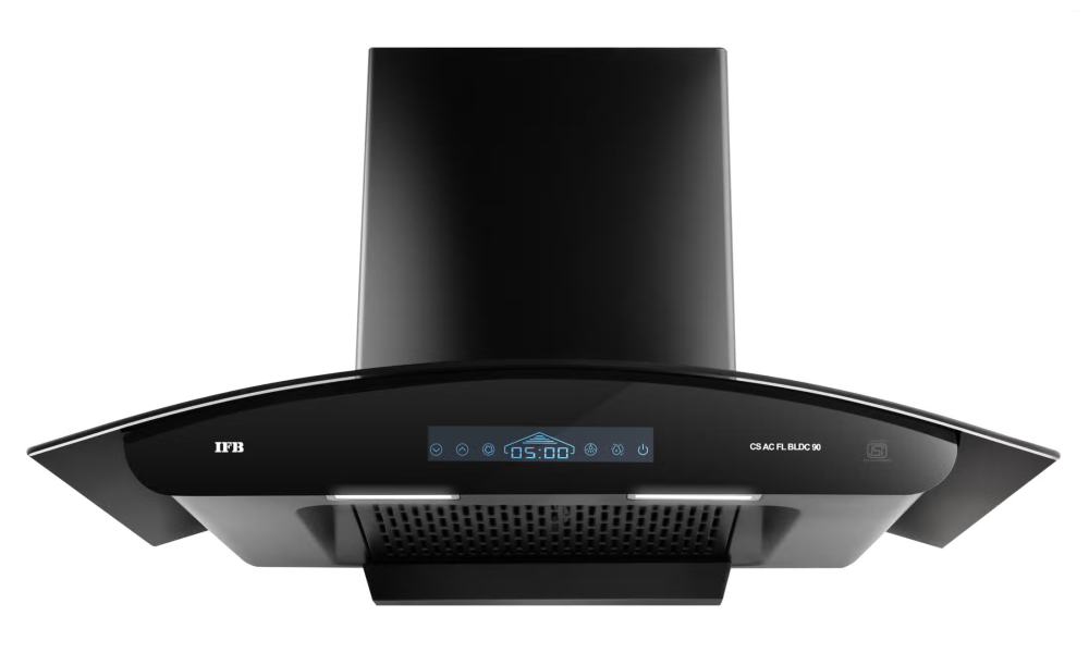 IFB 90 cm Wall Mounted Kitchen Chimney with BLDC Motor (CS AC FL BLDC 90, Black Glass Finish)