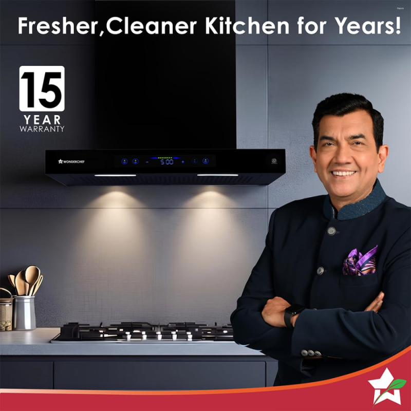 Wonderchef Ultra Sleek 60 cm Filterless BLDC Auto-Clean Chimney with 1800 m³/hr Suction, Motion Sensor, Touch Control & 9 Speed Levels