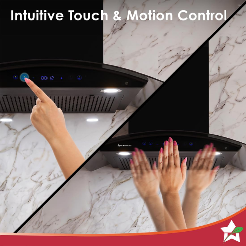 Wonderchef Ultra Curve 90 cm Filterless BLDC Auto-Clean Chimney with 1700 m³/hr Suction, Motion Sensor & Touch Control