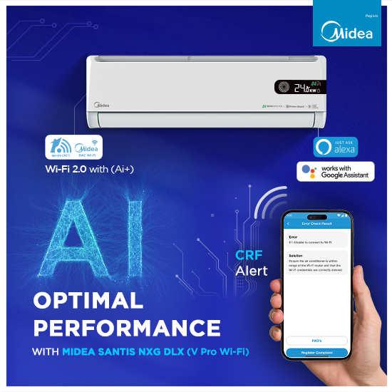 Midea 1.5 Ton 5 Star Inverter Split AC with Wi-Fi, AI EcoMaster, Smart Voice Control & 4-Way Swing MAI19SX5R36W0