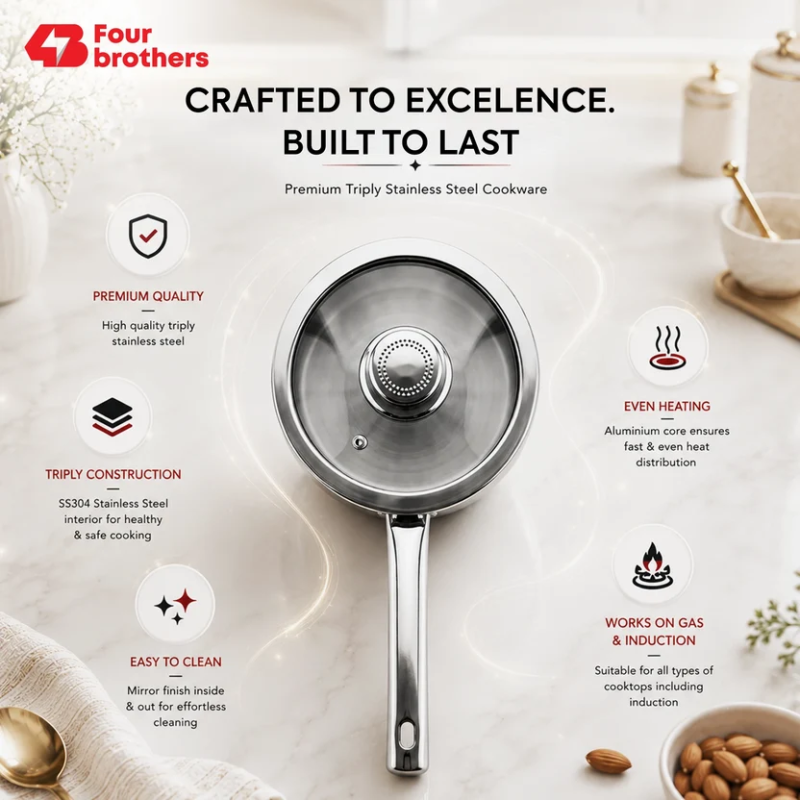Four Brothers Triply Sauce Pan 18 cm / 2.3 L 4BTPS