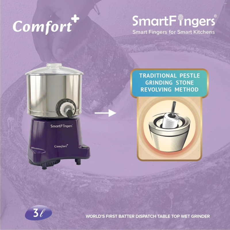 SmartFingers 2 L Masala Plus W2 Wet Grinder with Wet Masala & Batter Dispenser, 150W Motor, Timer