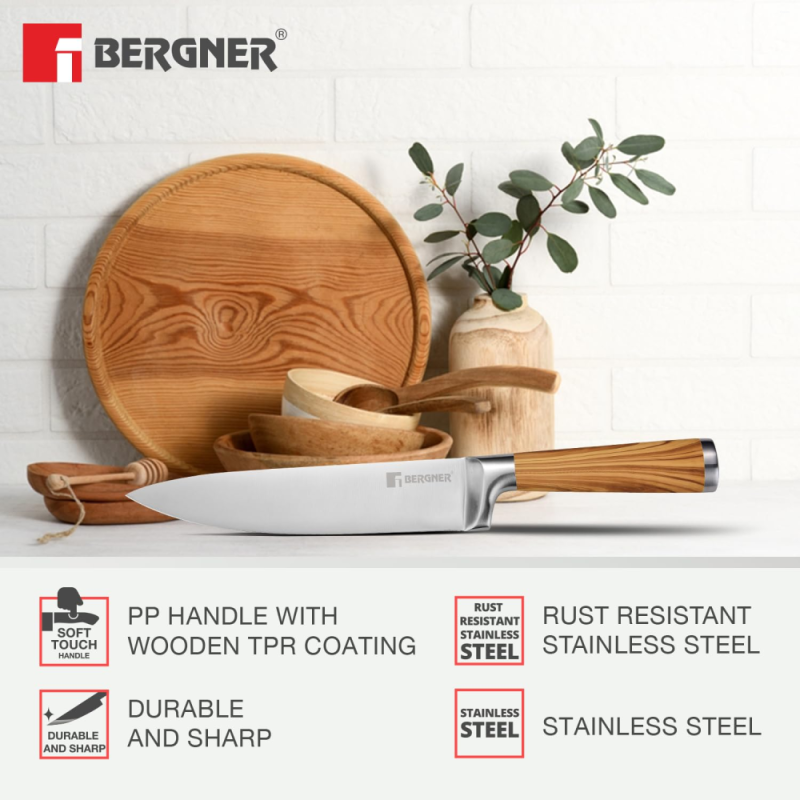 Bergner Olive Garden Olive Garden 3PC Knife Set 3 Pcs Stainless Steel, Wooden-Tone Handle BG-39194-MM