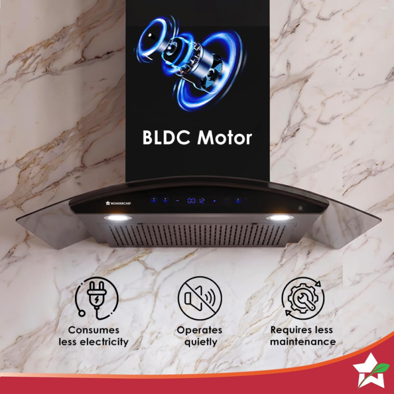 Wonderchef Ultra Curve 90 cm Filterless BLDC Auto-Clean Chimney with 1700 m³/hr Suction, Motion Sensor & Touch Control