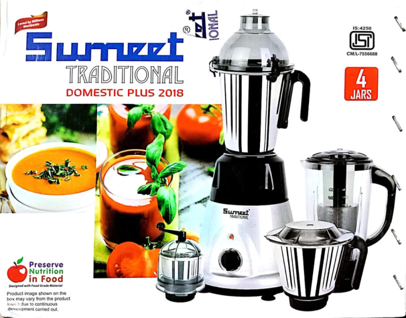 Sumeet Traditional Domestic Plus 2018 110V 750W Mixer Grinder with 4 Jars, Copper Motor & Multi-Utility Blades