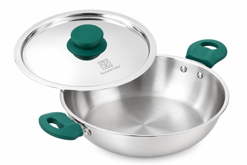 The Indus Valley 24cm Kadai Tri-Ply Stainless Steel, Soft Touch Handles KC-TP-KA-012