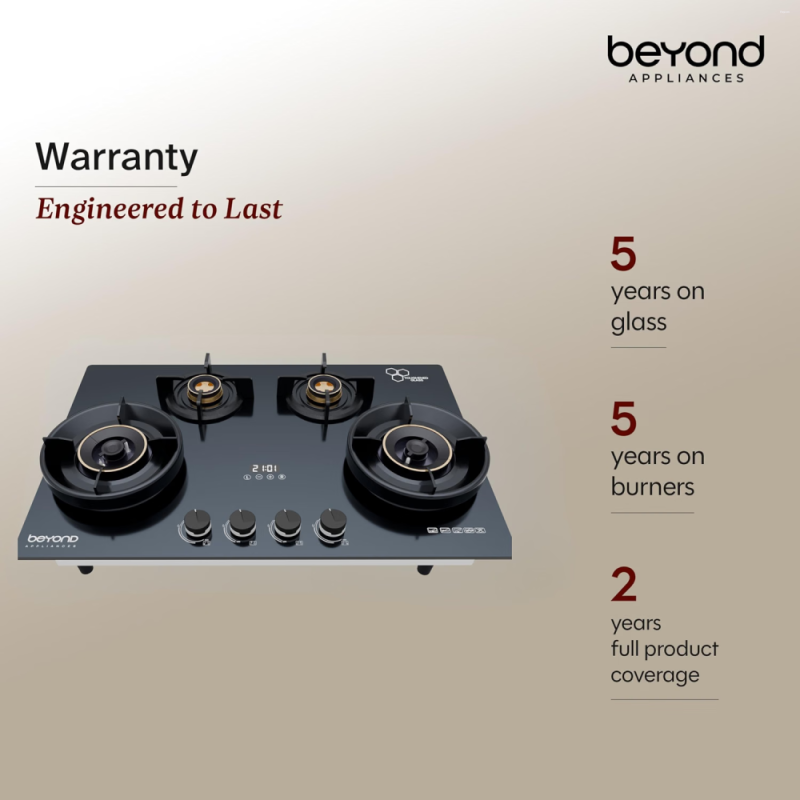 Beyond by BeyondNXT Zyra BAHO-ZR4BL-KE-003 4 Burner Gas Cooktop with Toughened Glass & Brass Burners