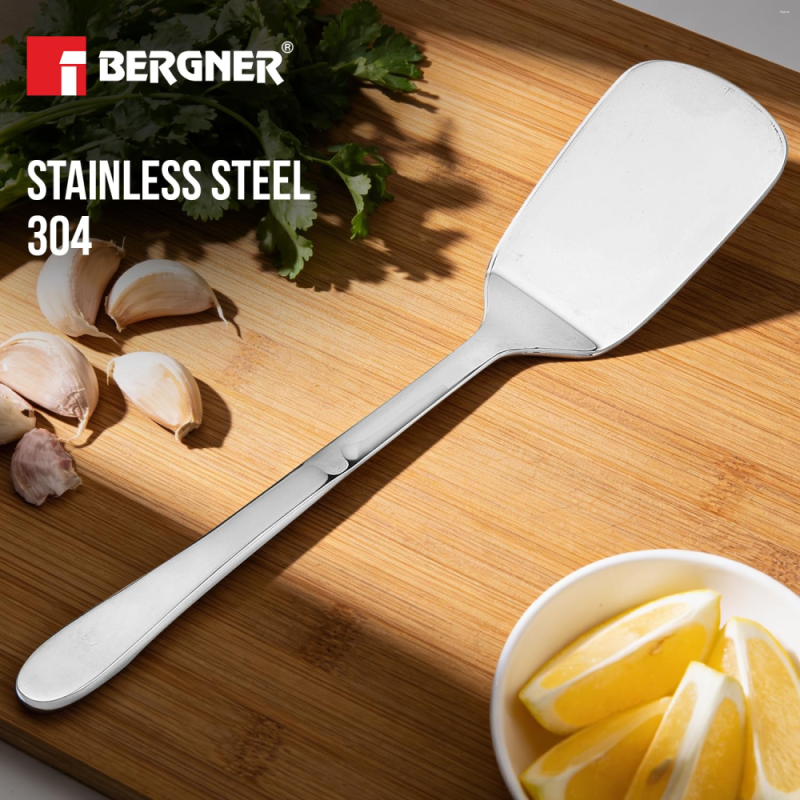 Bergner Argent Large Solid Turner Serving S/s Hollow Handle Large Stainless Steel, Food Grade BGIN-6707