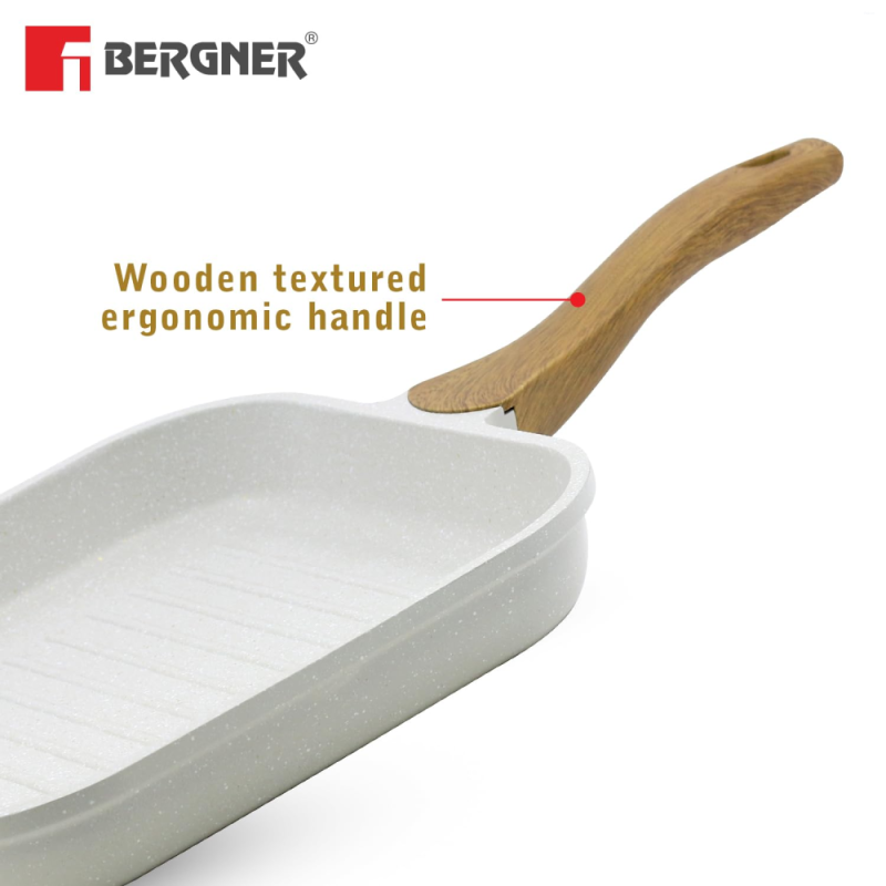 Bergner Naturally Grill Pan Ø26cm Forged Aluminium, Marble Non-Stick, Induction Ready BGD-30494-CR
