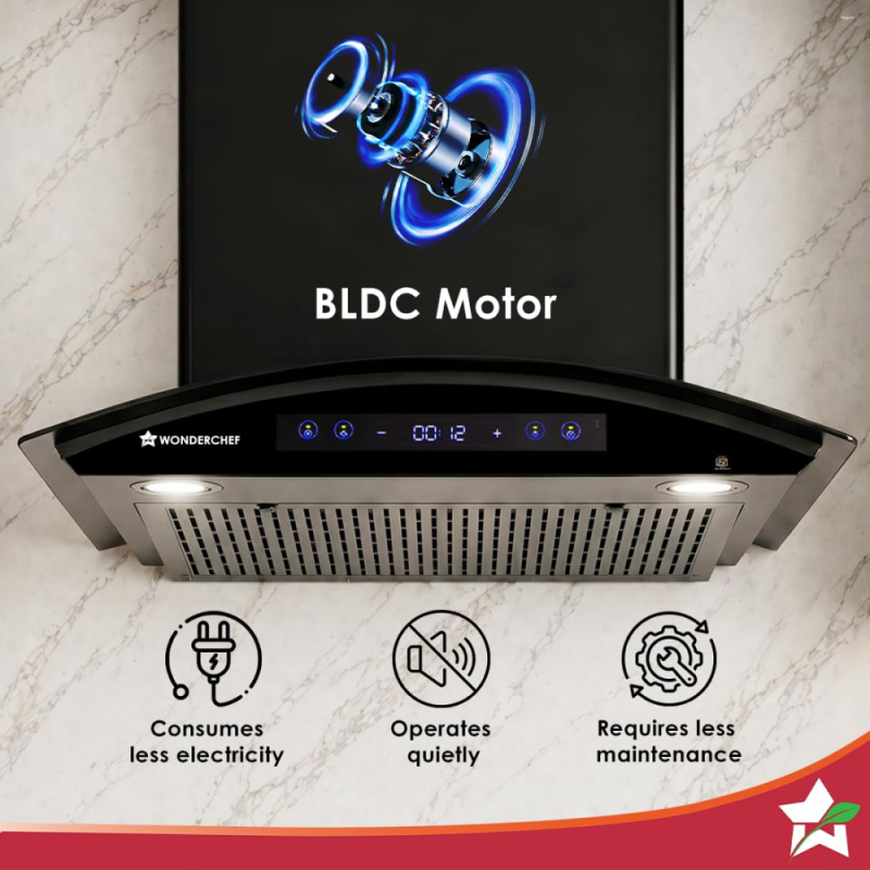 Wonderchef Ultra Curve 60 cm Filterless BLDC Auto-Clean Chimney with 1700 m³/hr Suction, Motion Sensor & Touch Control