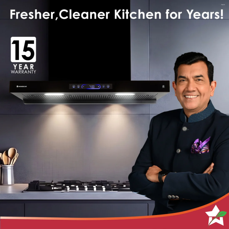 Wonderchef Ultra Sleek 90cm 1800 m³/hr Filterless BLDC Auto-Clean Kitchen Chimney, Black
