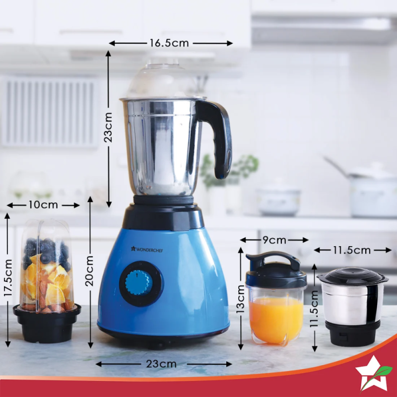 Wonderchef Acura Blender Pro 500W Mixer Grinder with 4 Jars, Stainless Steel Blades, 3-Speed Control & Overload Protection